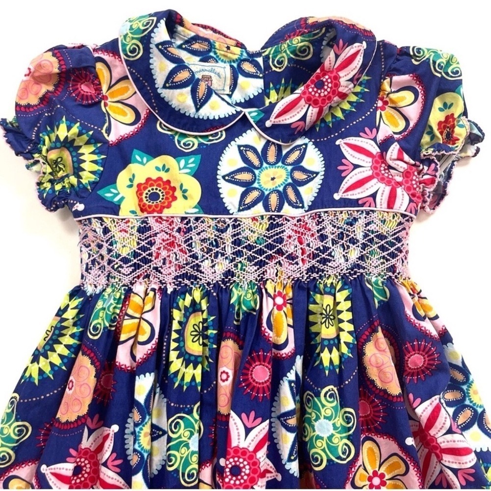 Marmellata Girls 6 Smocked Floral Dress with Peter Pan Collar